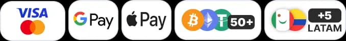 Visa, Mastercard, Google Pay, Apple Pay, Crypto
